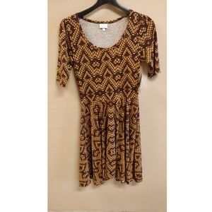 Lularoe Nicole Dress Womens Medium Brown Yellow NW